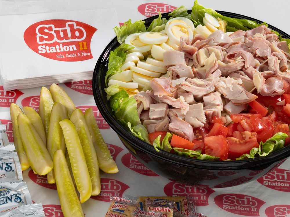 A Sub Station II chef salad with egg, ham, turkey, provolone and tomato
